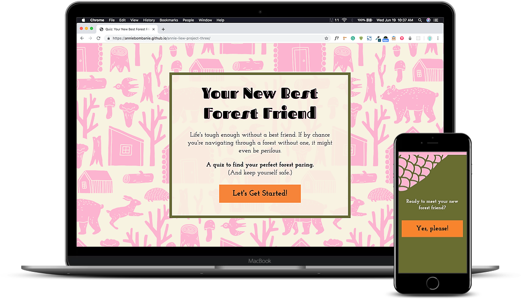 devices showing screenshots of Your New Best Forest Friend quiz.